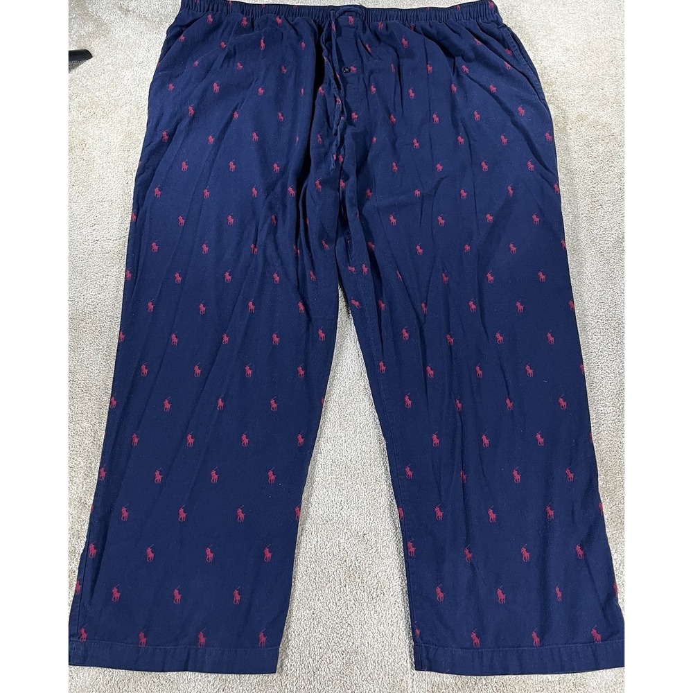 Polo Ralph Lauren Pajama Pants Mens 2XL Blue Allover Red Pony Logo Sleepwear